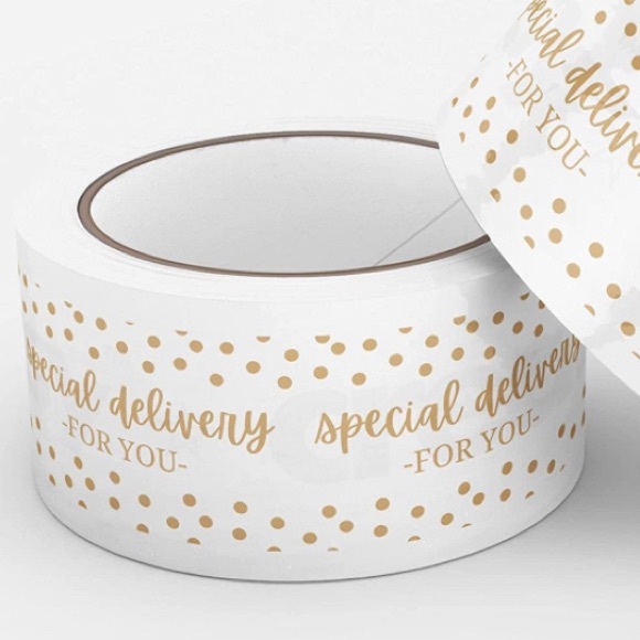 Roll of Designer Packing Tape Shipping Tape 162 ft Special Delivery White Gold - Picture 7 of 7